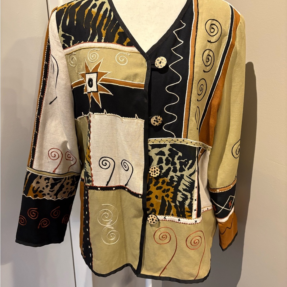 Vintage Indigo Moon Jacket Womens Coat Black Gold Animal Embroidered Retro L